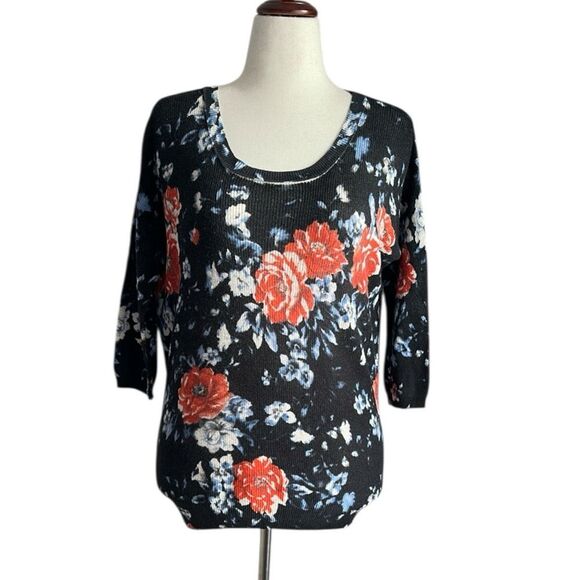 Aritzia Wilfred Floral Roses Silk/Cotton/Cashmere Blend Crew Neck Sweater Sz.XS - Picture 1 of 11